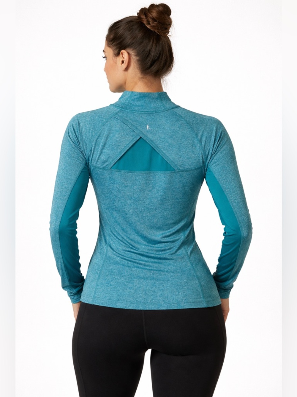 Danskin Now Womens Teal Crossover Back Athletic Top Lg Long Sleeve Yoga Workout - Picture 2 of 5